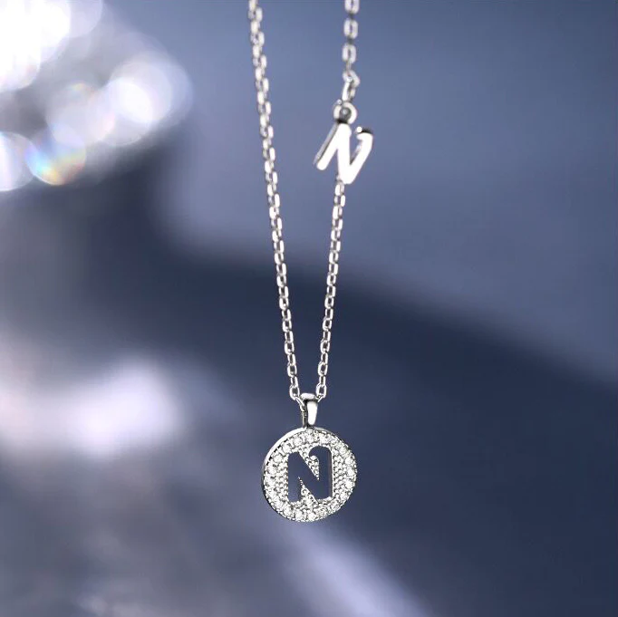 LETTER CIRCLE ZIRCON NECKLACE-S925 SOLID SILVER